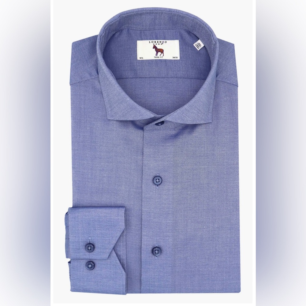 Lorenzo Uomo Stretch Cotton Dress Shirt, French Blue, 16.5 x 34/35, Slim Fit
